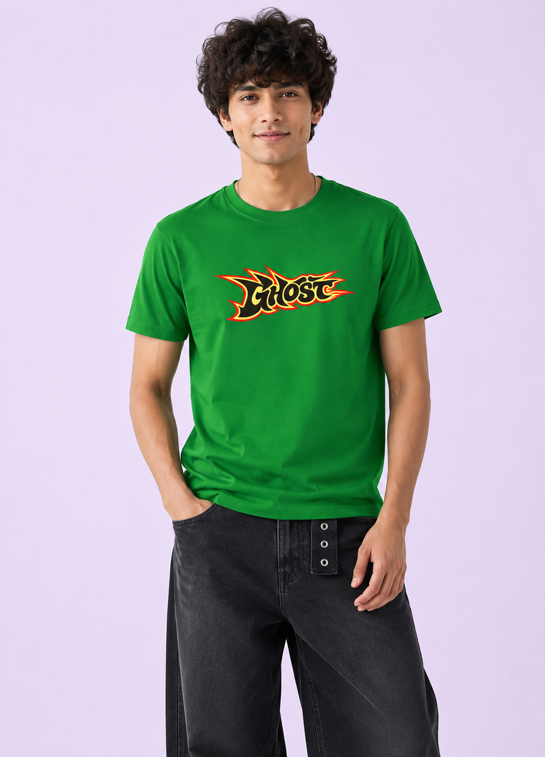 Retro Flame Ghost Graphic T-Shirt