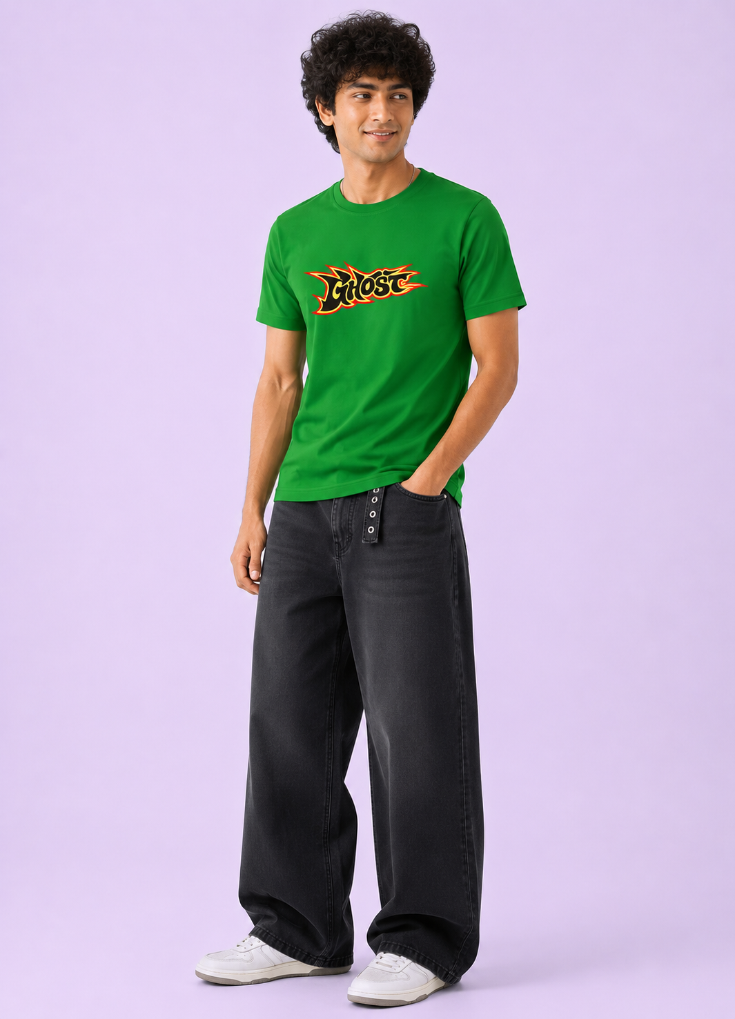 Retro Flame Ghost Graphic T-Shirt - Image 2