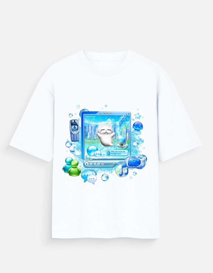 Unisex Frutiger Aero Cat Oversized Graphic T Shirt - Image 2