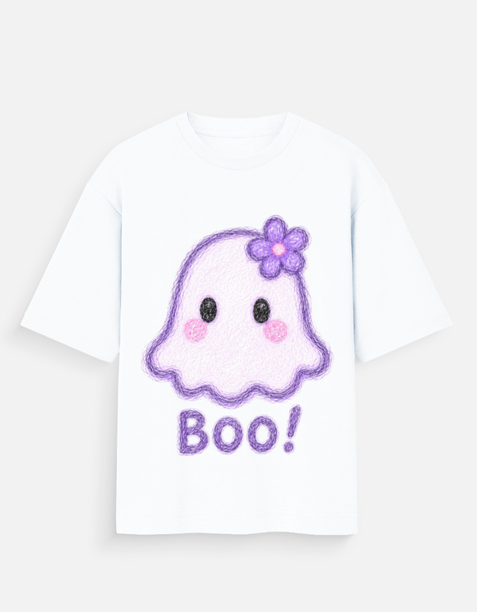 Cute Boo Ghost Aesthetic Oversized T-Shirt - Image 2
