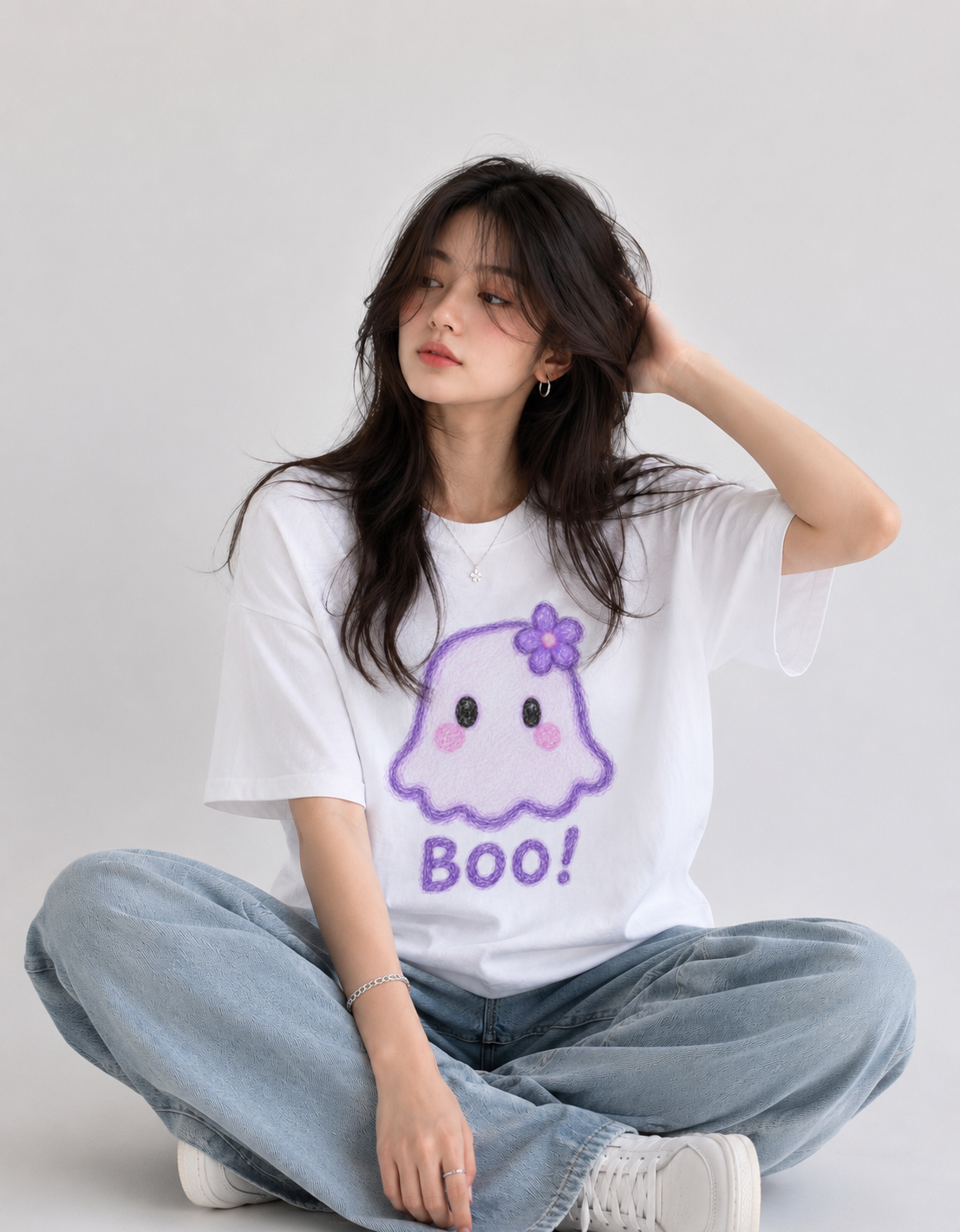 Cute Boo Ghost Aesthetic Oversized T-Shirt