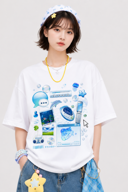 Unisex Frutiger Aero Oversized Graphic T Shirt