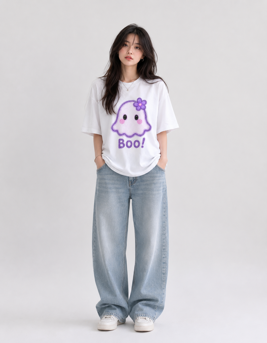 Cute Boo Ghost Aesthetic Oversized T-Shirt - Image 3