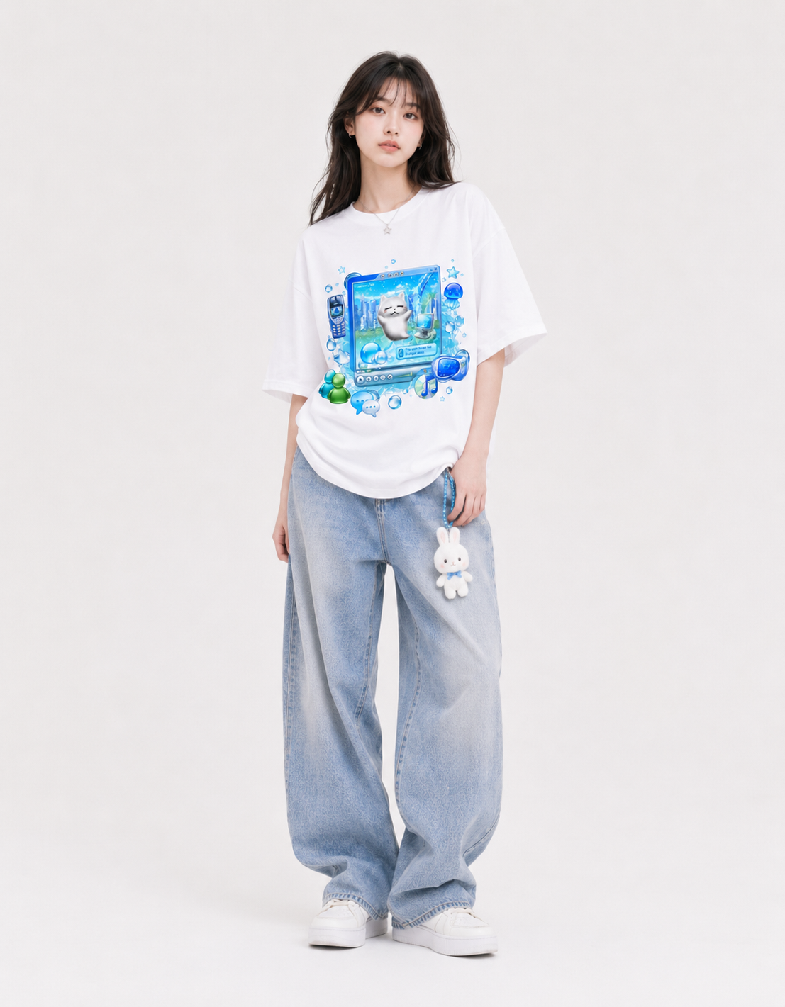 Unisex Frutiger Aero Cat Oversized Graphic T Shirt - Image 3