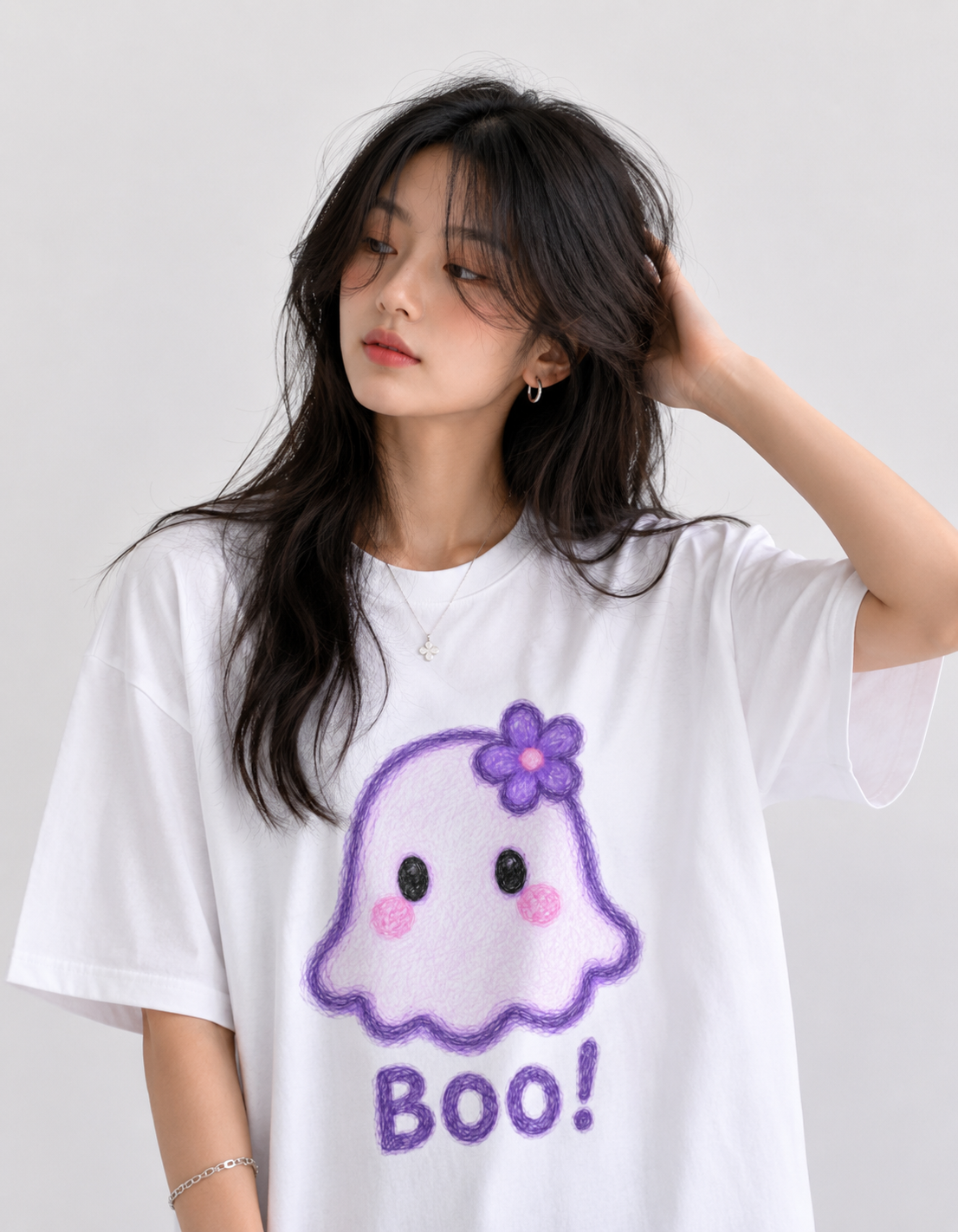 Cute Boo Ghost Aesthetic Oversized T-Shirt - Image 4