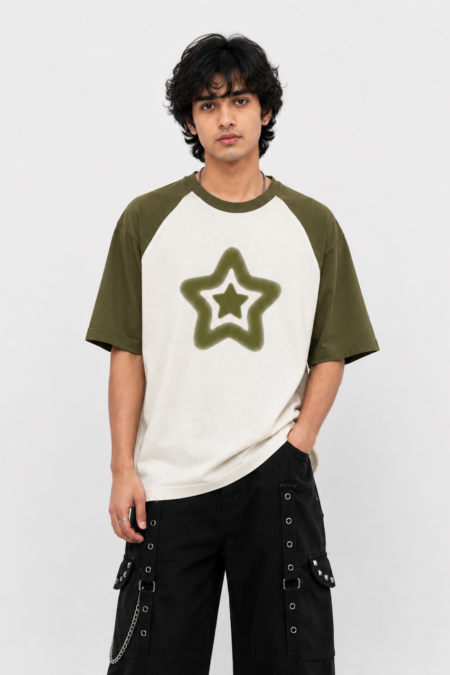 Oversized Half Raglan T Shirt Star Logo