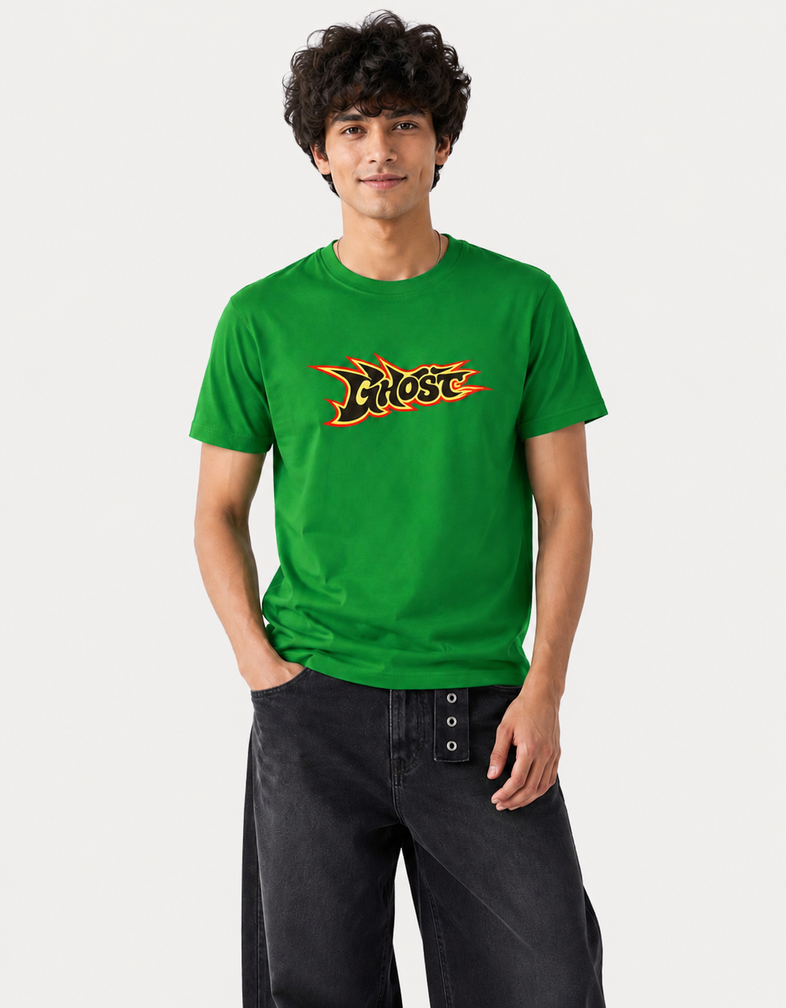 Crew Neck Y2K Style Retro Flame Ghost T-Shirt