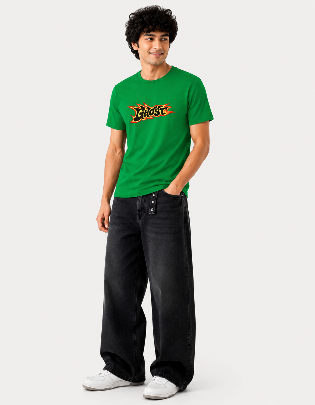 Crew Neck Y2K Style Retro Flame Ghost T-Shirt - Image 3