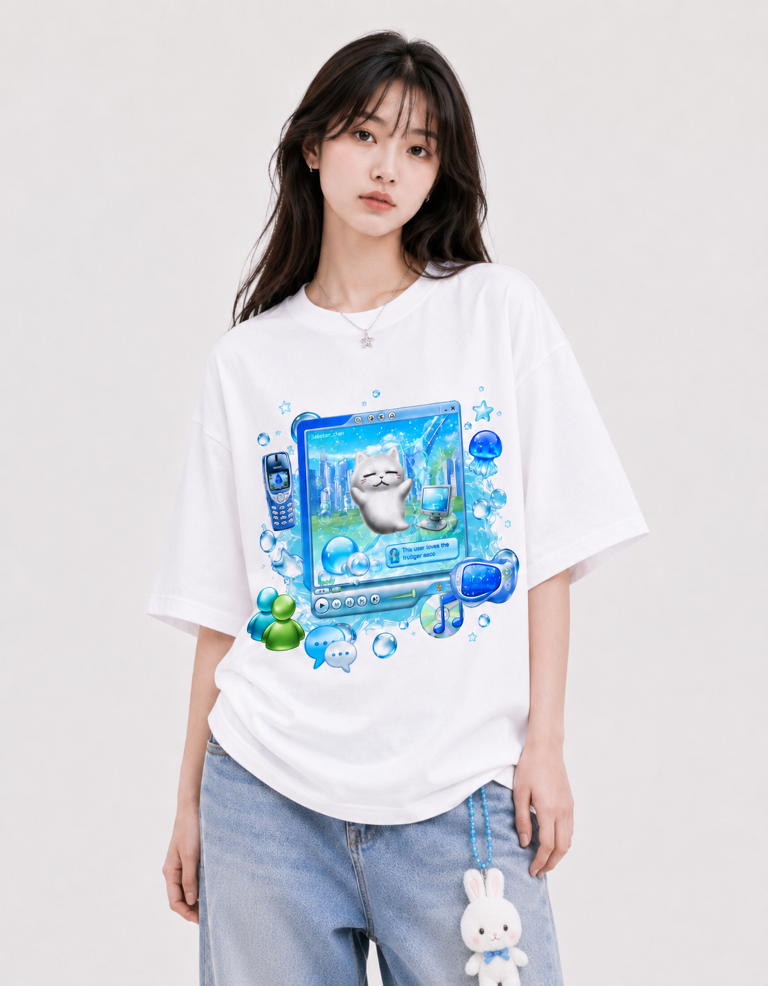 Unisex Frutiger Aero Cat Oversized Graphic T Shirt