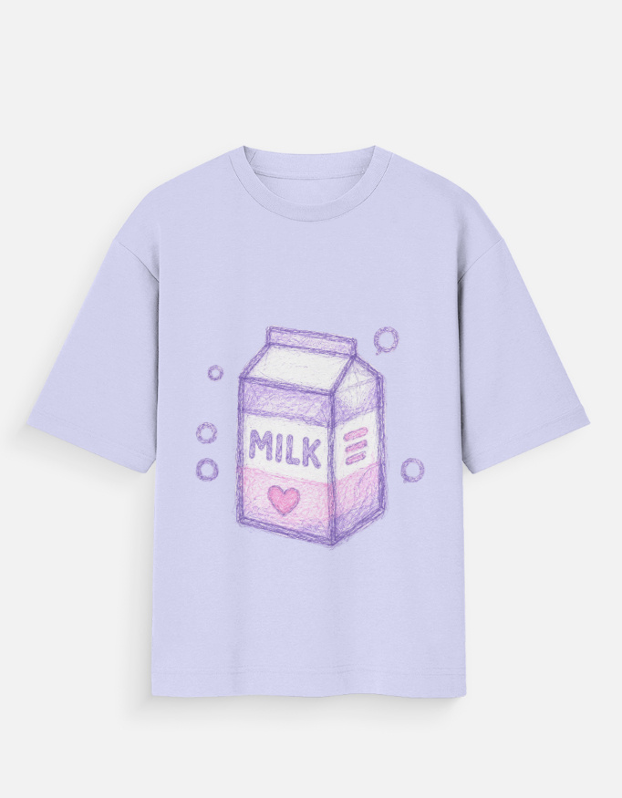 Milk Kawaii Sketch Unisex Oversized T-Shirt - Image 2