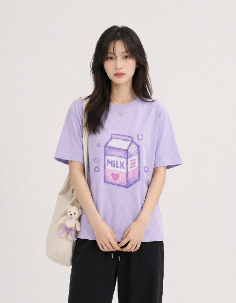 Milk Kawaii Sketch Unisex Oversized T-Shirt - Image 4