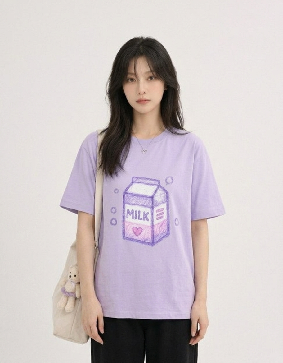 Milk Kawaii Sketch Unisex Oversized T-Shirt