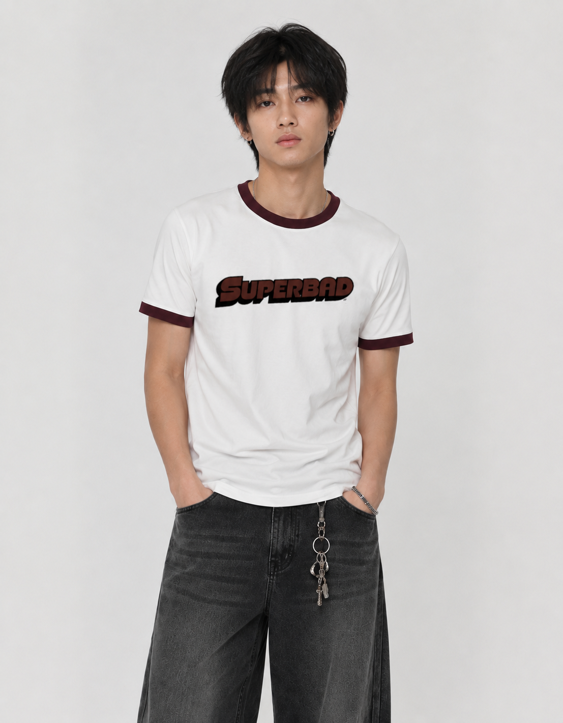 Superbad Maroon Ringer T Shirt Unisex - Image 3