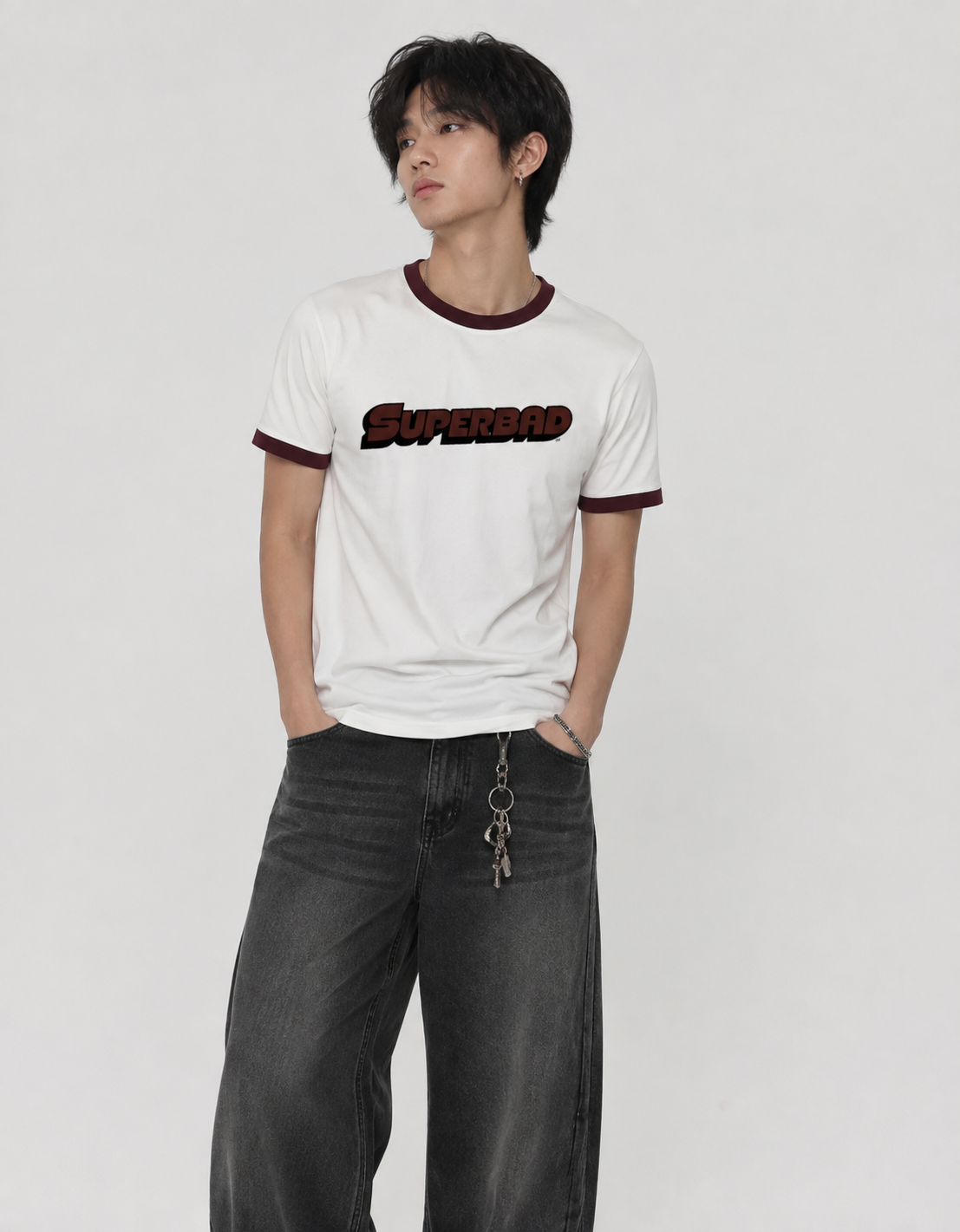 Superbad Maroon Ringer T Shirt Unisex - Image 4